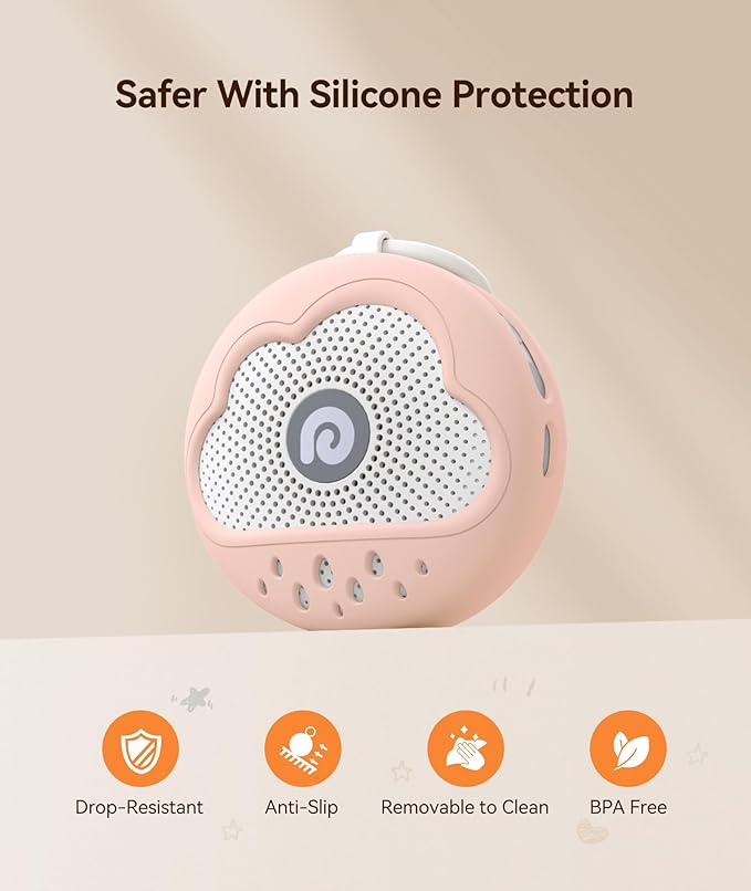 Dreamegg White Noise Machine - Portable Sound Machine Baby with Safe Silicone Cover, Features Powerful Battery, 21 Soothing Sound, Noise Canceling for Sleeping, Baby Registry Gift, Nursery(Pink)