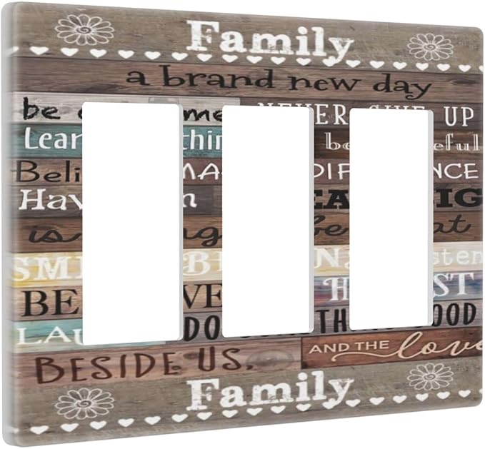 Positive Home Country Farm Family Inspirational Quote Brown Wooden Wood 3 Gang Triple Rocker/Decorator Outlet Light Switch Wall Plate Cover Decorative Gfci Electrical Faceplate Switchplate Screwless