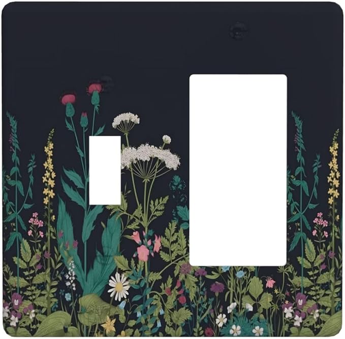 Boho Garden Flowers Weeds Floral Wildflowers Outlet Covers 1 Toggle 1 Rocker Combination Decorative Wall Plate Electrical Switch Plates Light Switch Cover Plate for Bedroom Living Room Decor