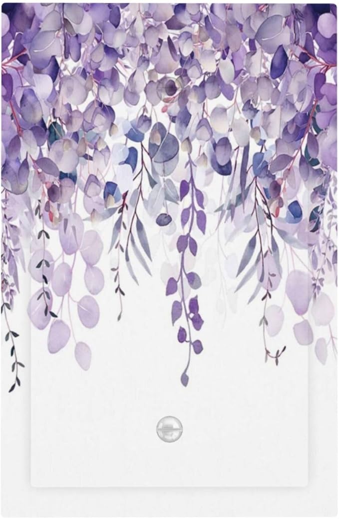 Purple Plants Leaves Eucalyptus Vine Floral Flowers Light Switch Cover Plate 1 Gang No Device Blank Electrical Wall Plates Faceplate Decorative Switch Plate for Bedroom Living Room Decor