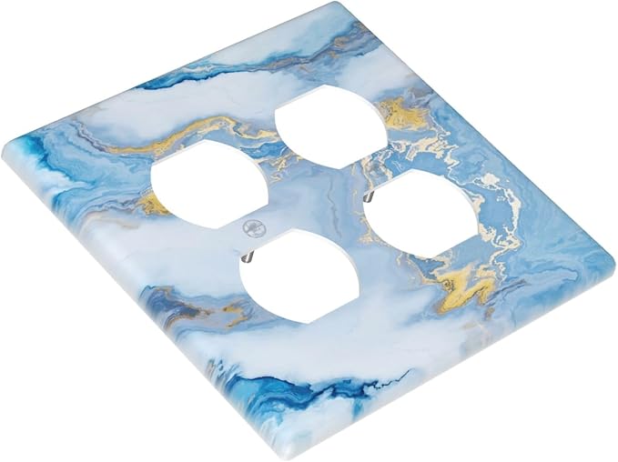 Beautiful Marble Texture Blue Gold Fluid Abstract Print Outlet Covers 2 Gang Double Duplex Decorative Light Switch Covers Electrical Wallplates Socket Faceplate for Bedroom Bathroom Decor