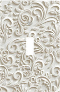 White Floral Vine 1-Gang Toggle Light Switch Plate, French Scroll Printed Pattern Decorative Wall Plate, Neutral Farmhouse Decor for Bedroom Bathroom Living Room