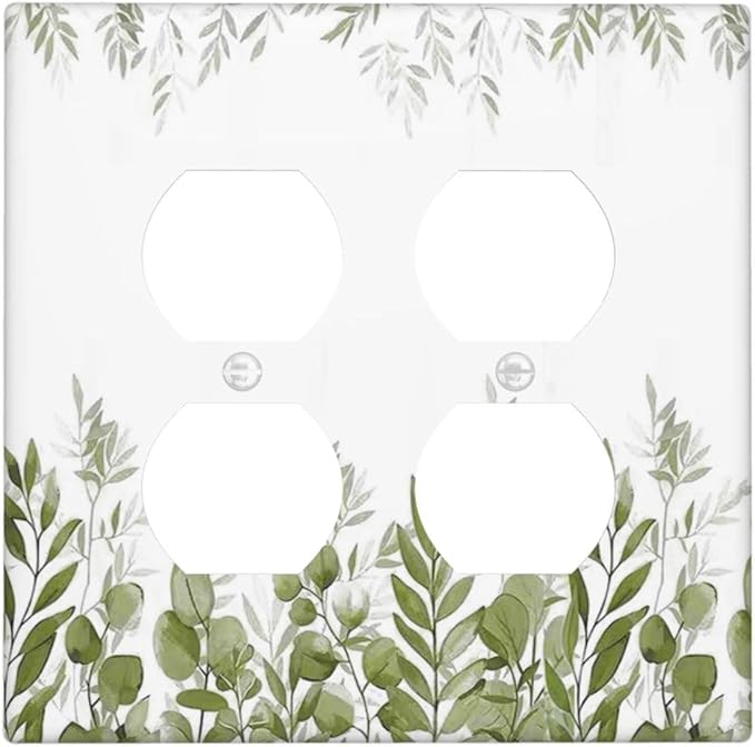 Green Eucalyptus Plant Leaves Vine Outlet Covers 2 Gang Double Duplex Decorative Light Switch Covers Electrical Wallplates Socket Faceplate for Bed Room Living Room Decor