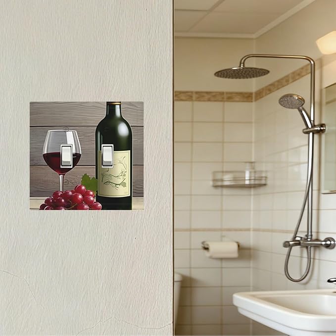 Rustic Wine & Grape Vineyard Scene Double Toggle Switch Cover - 2-Gang Standard US Size Wine Lover's Home Light Switch Covers for Kitchen Decor