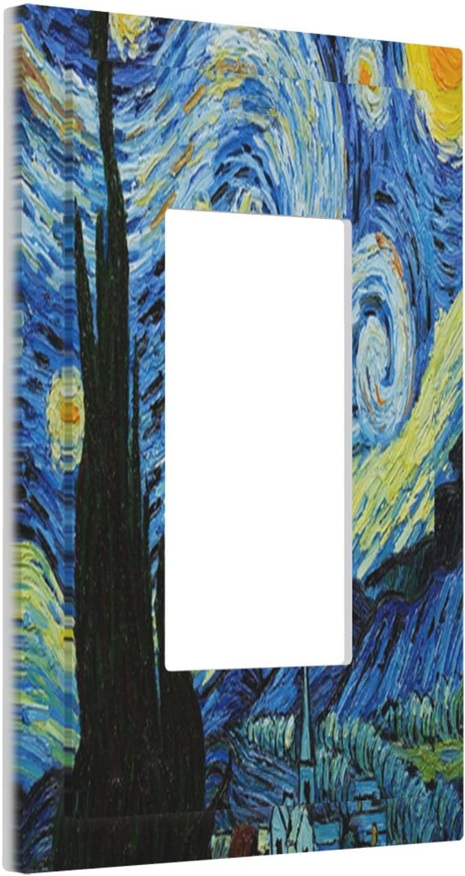 Van Gogh The Starry Night Single Rocker Switch Cover - 1-Gang Standard US Size Post-Impressionist Masterpiece Light Switch Covers, Swirling Night Sky for Living Room Decor