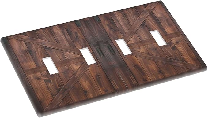 Rustic Barn Doors Vintage Brown Wood Plank Print Light Switch Covers Quad Toggle Electrical Faceplate 4 Gang Wall Plate Decorative Switch Plates Cover for Farmhouse Home Decor