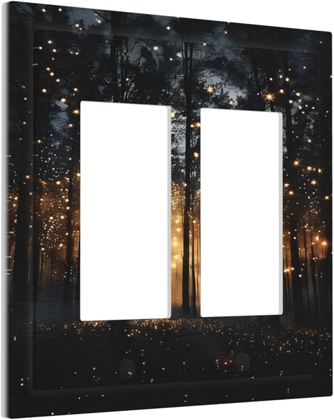 Whimsical Nature Enchanted Forest Landscape Decorative Outlet Covers 2 Gang Double GFCI Rocker Electrical Wall Panels Light Switch Cover Plate for Bedroom Living Room Decor