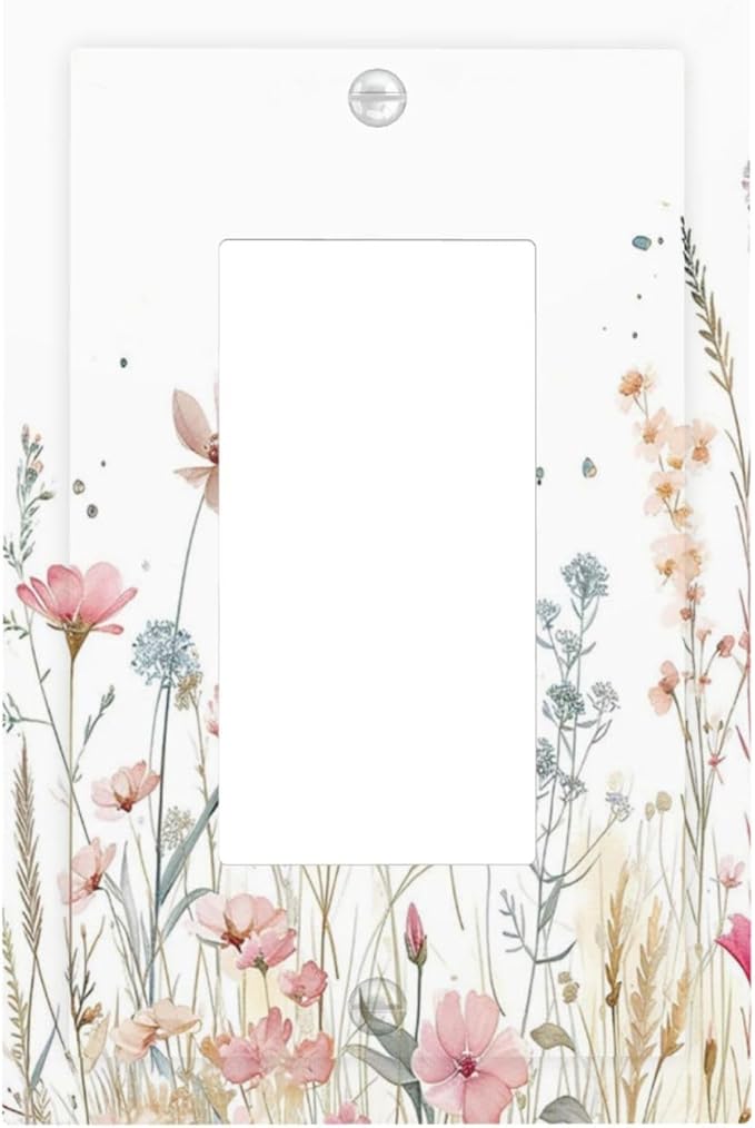 Watercolor Wildflower Pink Flower Plant Floral Decorative Outlet Covers 1 Gang Single Rocker Light Switch Cover Plate Wall Plates GFCI Faceplate for Bedroom Living Room Decor
