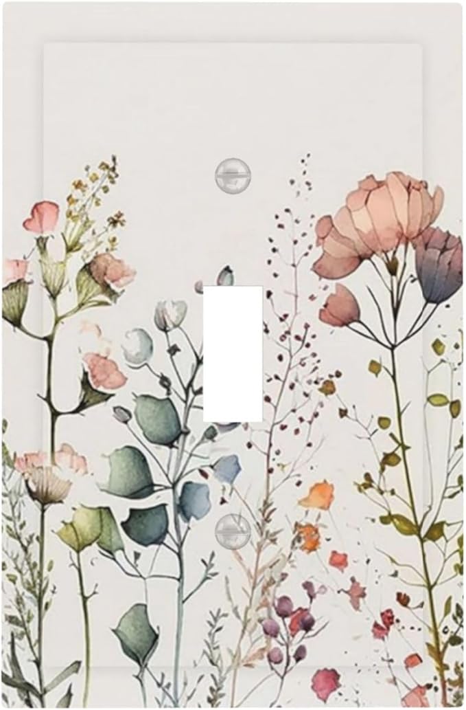 Beige Wild Flower Floral Blossom Single Toggle Light Switch Plate Outlet Cover Decorative One Device Wall Plate 1-Gang Electrical Switch Faceplate
