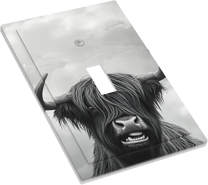 Highland Cow 1-Gang Toggle Light Switch Plate, Cute Farm Animal Decorative Wall Plate for Living Room