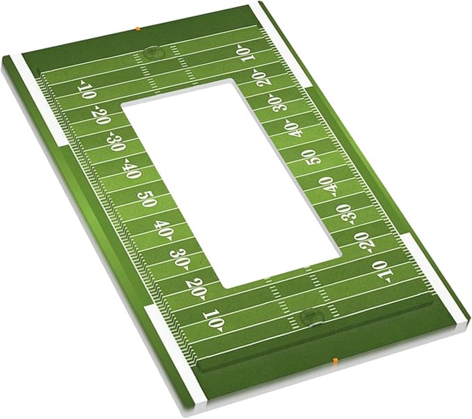 Football Field Single Rocker Switch Cover - 1-Gang Standard US Size Game Day Gridiron Light Switch Covers, Vintage Football Design for Boys Room Decor