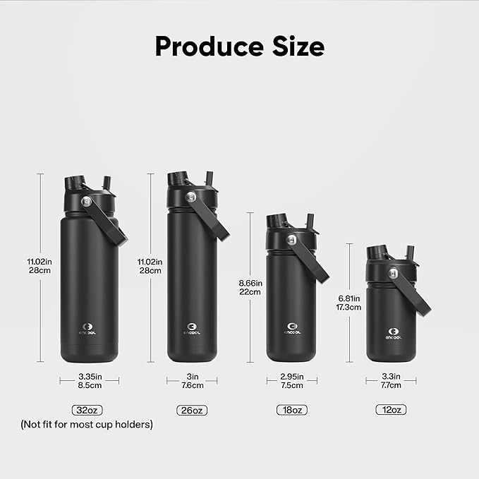 ENCOOL Insulated Water Bottle with Straw Stainless Steel Water Bottle, Leak-Proof, BPA-Free, Double Wall Vacuum Keeps Cold for 24 Hours for Sports, Travel, School (32 oz, Black Night)