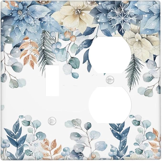 Blue Vine Snowflake Plants Leaves Floral Flowers Wallplates 1 Toggle 1 Duplex Switch Plate Electrical GFCI Faceplate Decorative Light Switch Covers for Bedroom Living Room Decor