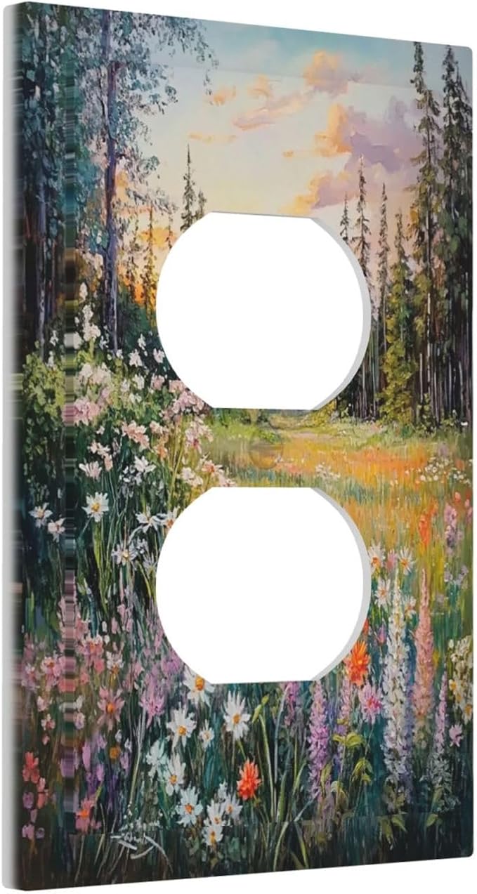 Outlet Covers Floral Landscape Rustic Nature Wildflower 1 Gang Duplex Light Switch Cover Decorative Switch Plates Electrical Receptacle Faceplate Wall Plate For Bed Room Living Room Decor
