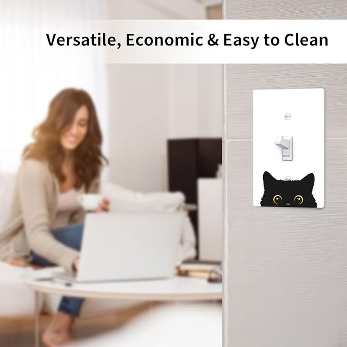 Cute Cat Black Light Switch Cover Plates Decorative Single Toggle Wall Plate, 1 Gang Lightswitch Cover