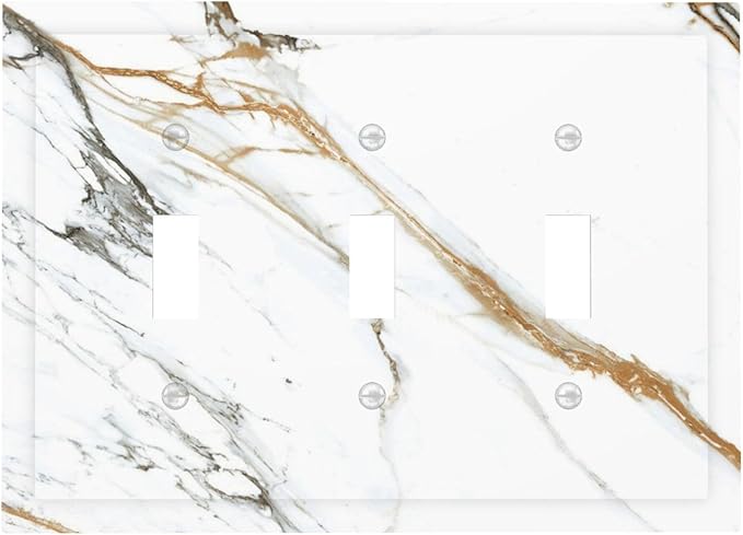 White Gold Marble Modern Abstract Luxury Print Decorative Switch Plates 3 Gang Wall Plate Triple Toggle Light Switch Cover Faceplate Electrical Wall Panels for Bathroom Kitchen Decor