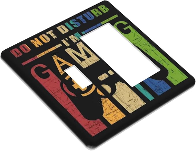 Gamepad Game Videos Gaming Playroom Gamer 2 Gang Single Toggle/Rocker Combination Outlet Light Switch Cover Teen Boy Kid Playing Room Decorative Combo Device 1-Toggle 1-Rocker/Decorator Wall Plate