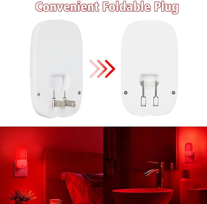 echosari 670nm Red & Warm White Light Night Light for Sleep, 2 Pack Red Night Lights with Dusk to Dawn Sensor, LED Night Light Plug into Wall for Baby Nursery Kids Adults Bathroom Bedroom