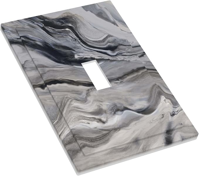 Grey And White Marble Abstract Art Print Decorative Light Switch Cover 1 Gang Single Toggle Device Electrical Faceplate Switchplates Decorator Outlet Wall Plate for Bathroom Kitchen Decor