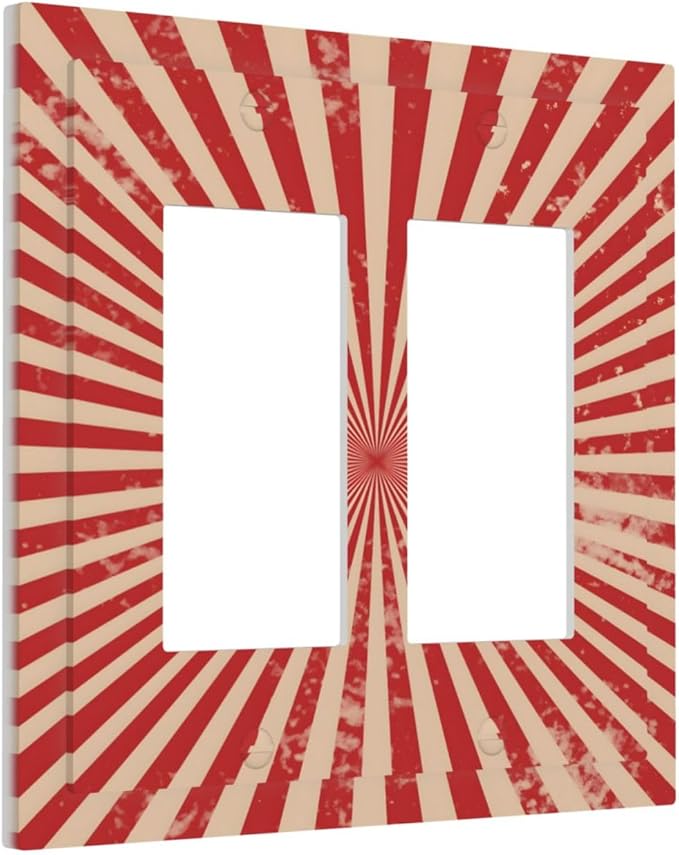 Retro Circus Sparkling Red White Lines Mid Century Decorative Outlet Covers 2 Gang Double GFCI Rocker Electrical Wall Panels Light Switch Cover Plate for Farmhouse Home Decor