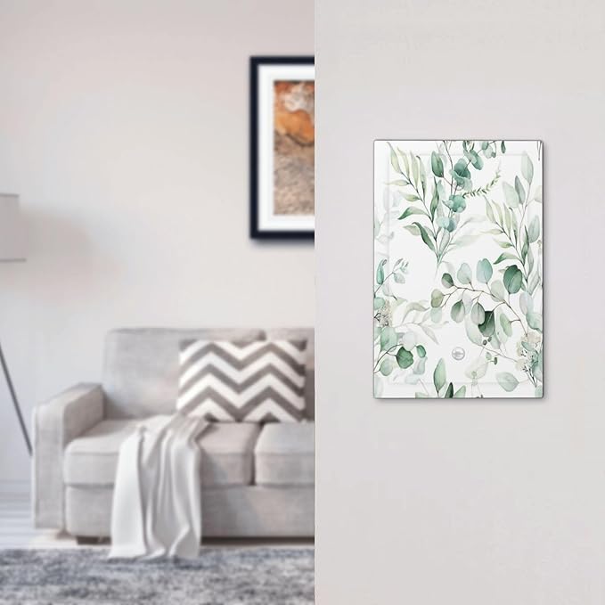 Boho Green Eucalyptus Leaf Floral Plants Flowers Light Switch Cover Plate 1 Gang No Device Blank Electrical Wall Plates Faceplate Decorative Switch Plate for Bed Room Living Room Decor