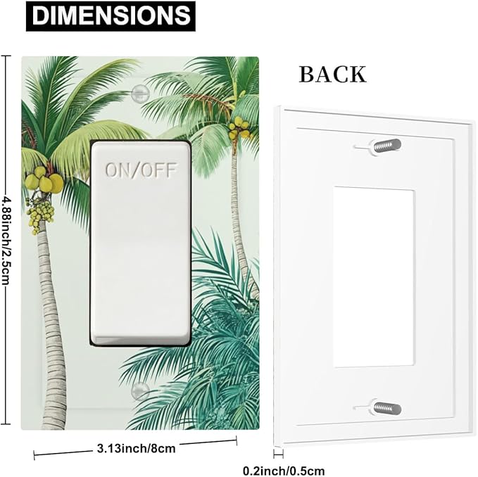 Tropical Palm Tree & Paradise Leaves Single Rocker Switch Cover - 1-Gang Standard US Size Island Vacation Vibes Light Switch Covers for Living Room Decor