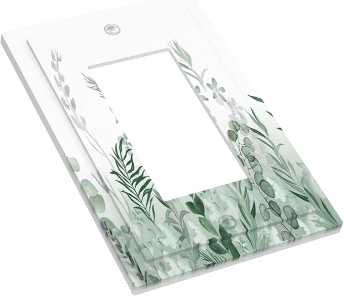 Watercolor Green Leaf Rustic Plant Eucalyptus Flowers Decorative Outlet Covers 1 Gang Single Rocker Light Switch Cover Plate Wall Plates GFCI Faceplate for Bed Room Living Room Decor