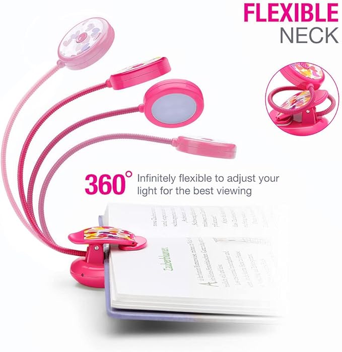 Vekkia Cute Rechargeable Book Light, Eye-Care Clip on Lights for Reading in Bed, 3 Colors & 3 Brightness, 1.8oz Lightweight, Up to 40 Hours Useage, Great Gifts for Kids & Readers (Rose Red)