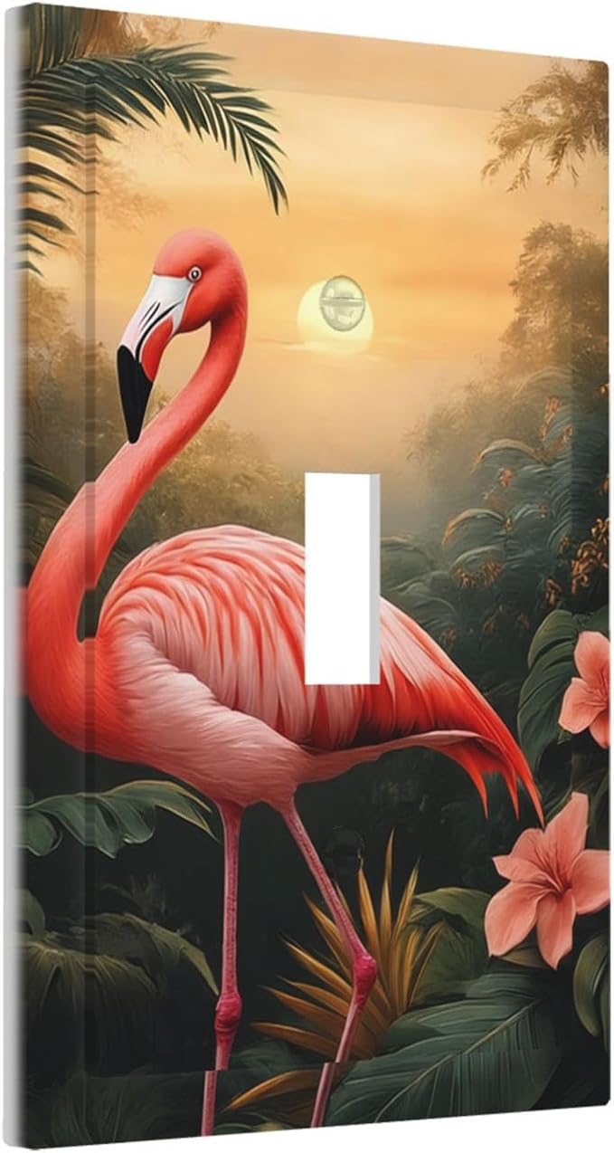 Tropical Flamingo Jungle Paradise 1-Gang Toggle Light Switch Plate, Exotic Jungle Decorative Wall Plate for Bathroom Decor