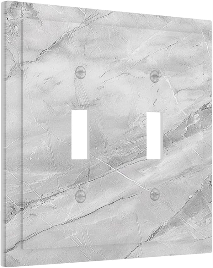 Decorative Switch Plate Covers Gray Marble Pattern 2 Gang Double Toggle Light Switch Cover Plate Electrical Wall Plate Outlet Cover Outlet Light Switch Cover for Home Farmhouse Decor