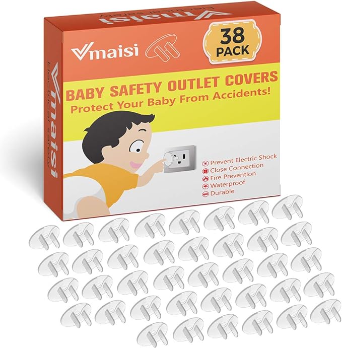 Vmaisi 38 Pieces Clear Outlet Covers Baby Proofing - Electrical Safety ChildProof Plug Protector - (Clear, 38 Pack)