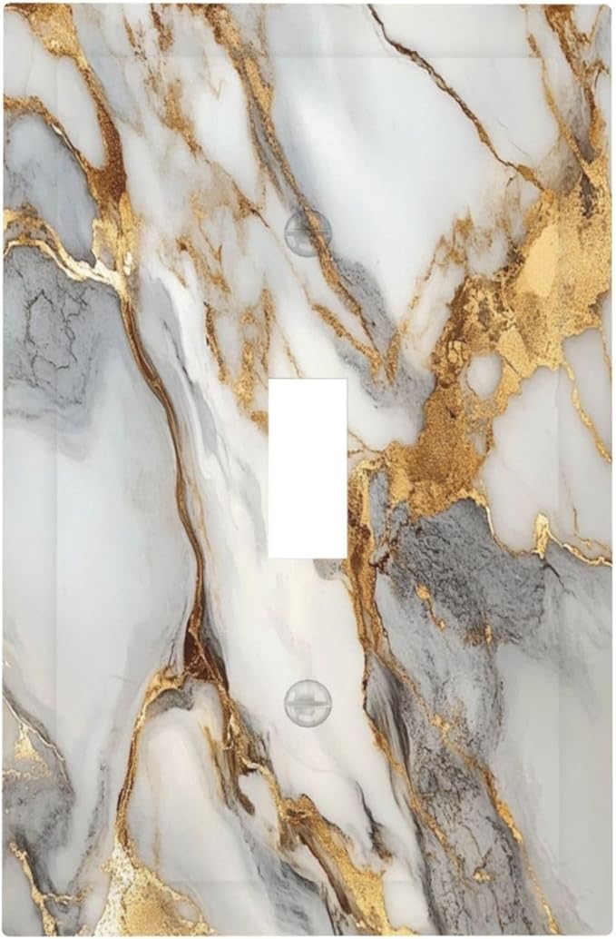 Light Switch Cover Plate White Gold Abstract Luxury Marble Patterns 1 Gang Wall Plate Cover Single Toggle Outlet Covers Decorative Switch Plate Covers Electrical Faceplate for Bathroom Home