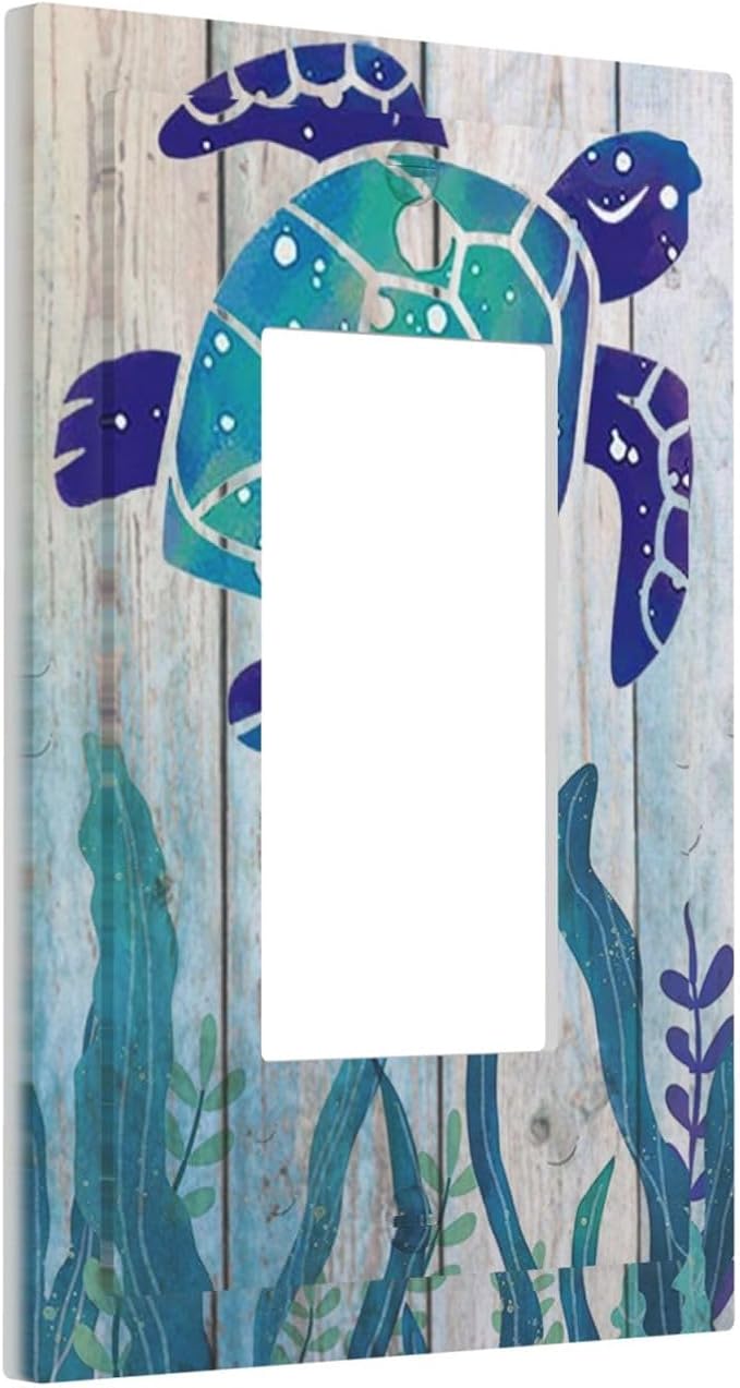 Sea Turtle Grass Seaweed on Rustic Wooden Board 1 Gang Light Switch Cover Single Rocker/Gfci Device Decorative Wall Plate Standard Size Receptacle Ocean Grass Seaweed Outlet Cover Plates Art Decor