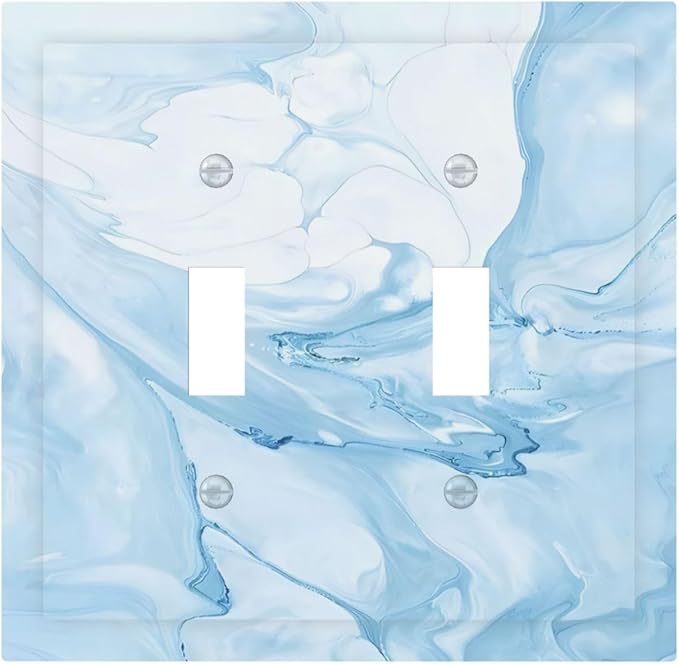 Navy Blue Sea Waves Spilled Ink Marble Simplicity Print Decorative Switch Plates 2 Gang Double Toggle Outlet Light Switch Cover Wall Plate Electrical Faceplate for Bathroom Living Room Decor