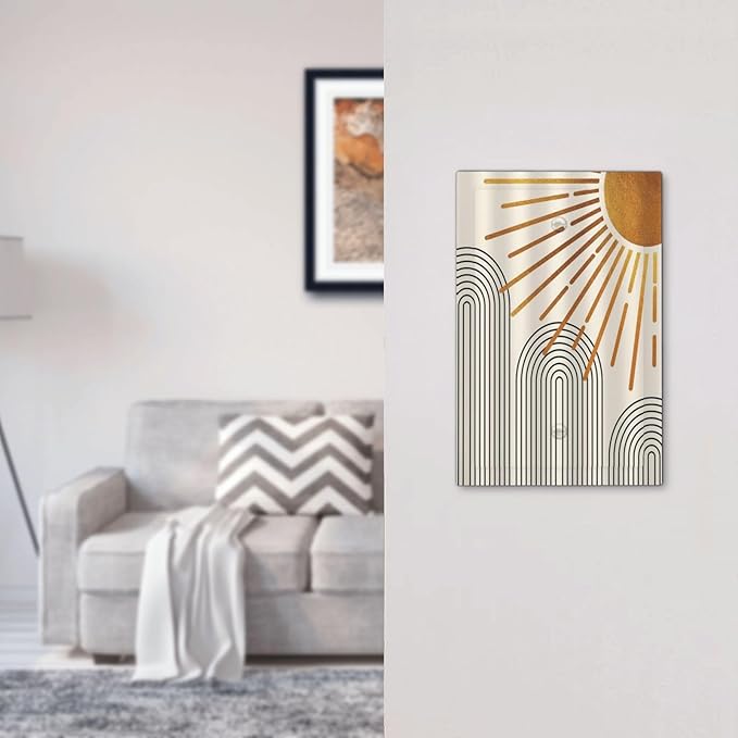Mid Century Beige Boho Abstract Sun Vintage Arch 1 Gang Light Switch Covers No Device Wall Plate Decorative Blank Switchplate Electrical Faceplate for Country Bathroom Bedroom Home Decor