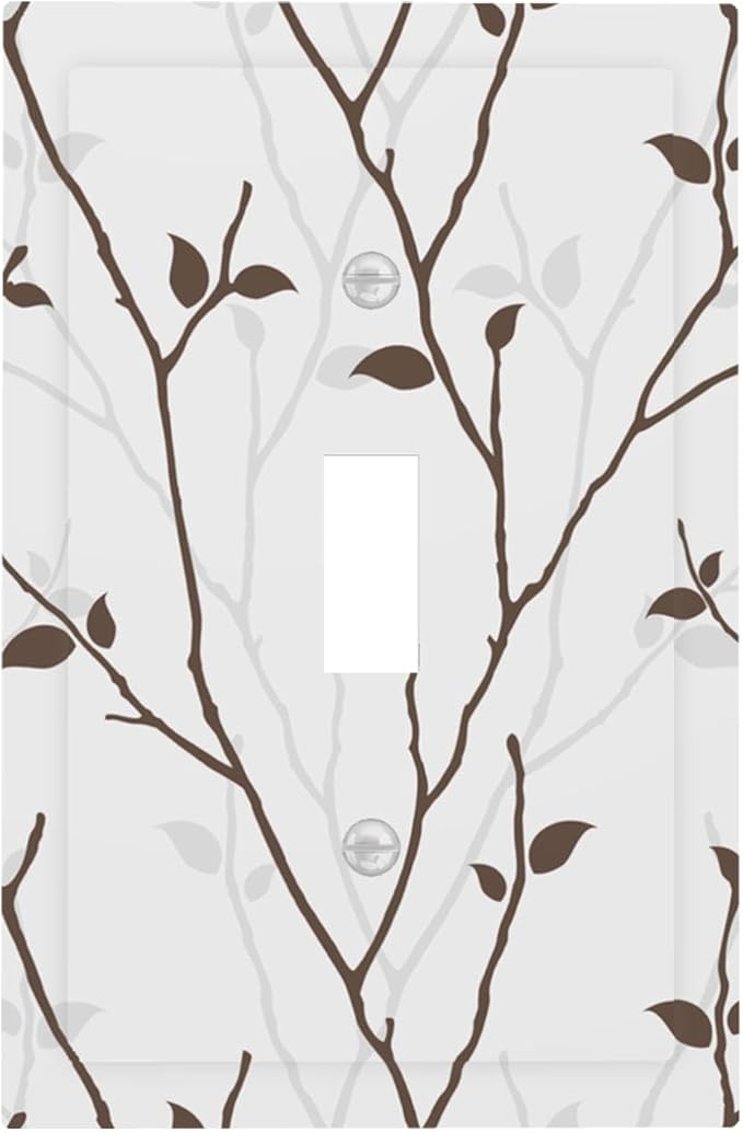 Silhouette Branches 1-Gang Toggle Light Switch Plate, Minimalist Twig & Leaf Rustic Botanical Woodland Decorative Wall Plate for Farmhouse Home Decor