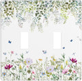 Green Floral Leaves Light Switch Cover Decorative Wild Flower 2 Gang Double Toggle Wall Plate Electrical Switchplate Faceplate for Bathroom Kitchen Bedroom