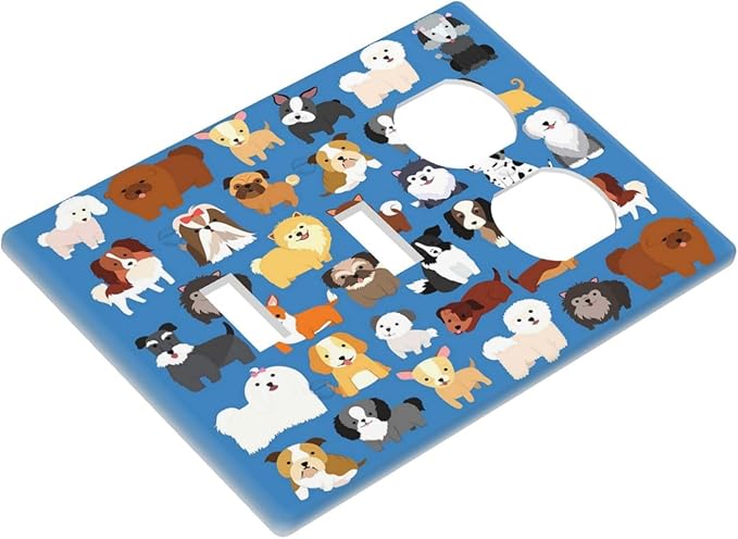Cute Animal Dogs Puppy Decorative Outlet Cover 2 Toggle 1 Duplex Light Switch Plate Cover Electricity Receptacles Plates For Home Kitchen Living Bedroom 6.4 * 4.5