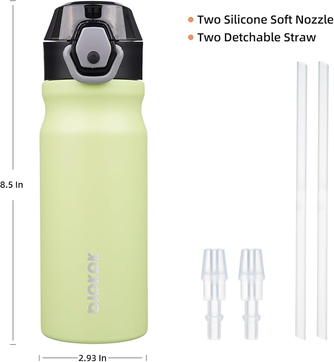BJPKPK Insulated Water Bottle 18oz Stainless Steel Water Bottles with Straw and Carry Handle Double Wall Metal Thermal Flask,Macaron Green