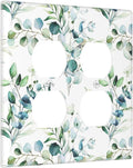 Green Eucalyptus Leaves 2 Gang Double Duplex Combination Light Switch Cover Spring Neutral Olive Sage Leaf Decorative Two Gang Dual Device Receptacle Outlet Covers Switch Wall Plate Standard Size