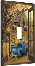Fall Western Farmhouse Cow 1 Gang Light Switch Cover Decorative Barn door Country Blue Truck Single Toggle Wall Plate Electrical Switchplate Home Decor for Living Room Bedroom Bathroom Decorate