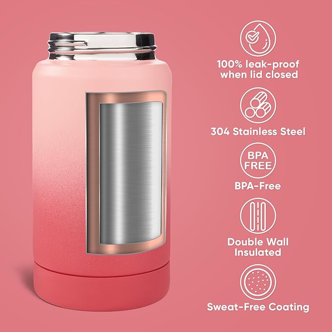 Fijinhom 12 oz Water Bottle, Kids Water Bottles for School, Toddler Cup with Straw & Handle, 304 Stainless Steel Insulated Water Bottle, Non-slip Silicone Base, BPA Free, Gradient Red