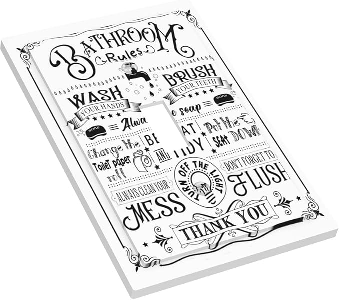 Funny Toilet Bathroom Bathtub 1 Gang Electrical Single Toggle Device Switch Wall Plate Washroom Bath Rules Positvie Quotes Inspirational Sign Jumbo Size Decorative Outlet Light Switch Face Plate Cover