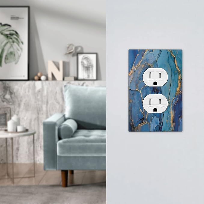 Blue Marble 1 Gang Outlet Plate Duplex Decorative Electrical Receptacle Modern Ombre Watercolor Ink Art Outlet Covers Lightswitch Faceplate 5" X 3"