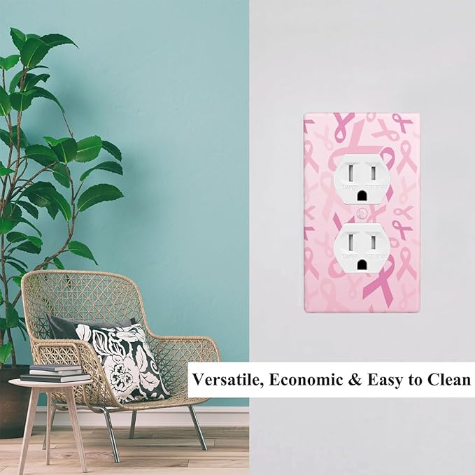 Breast Cancer Ribbon Wall Plate Cover Pink Robbin Outlet Covers 1-Gang Switch Plug Duplex Cover Home Bedroom Bathroom Kitchen