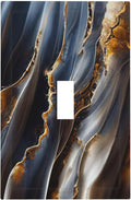 Gradient Abstract Ripple Blue Gold Marble Printed 1 Gang Light Switch Covers Single Toggle Wall Plate Decorative Switchcover Electrical Switchplate for Kitchen Bathroom Bedroom Decor