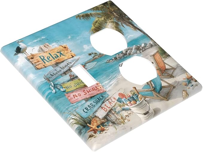 Ocean Beach Tropical Palm Tree Coastal Seaside Wallplates 1 Toggle 1 Duplex Switch Plate Electrical GFCI Faceplate Decorative Light Switch Covers for Kids Room Living Room Decor