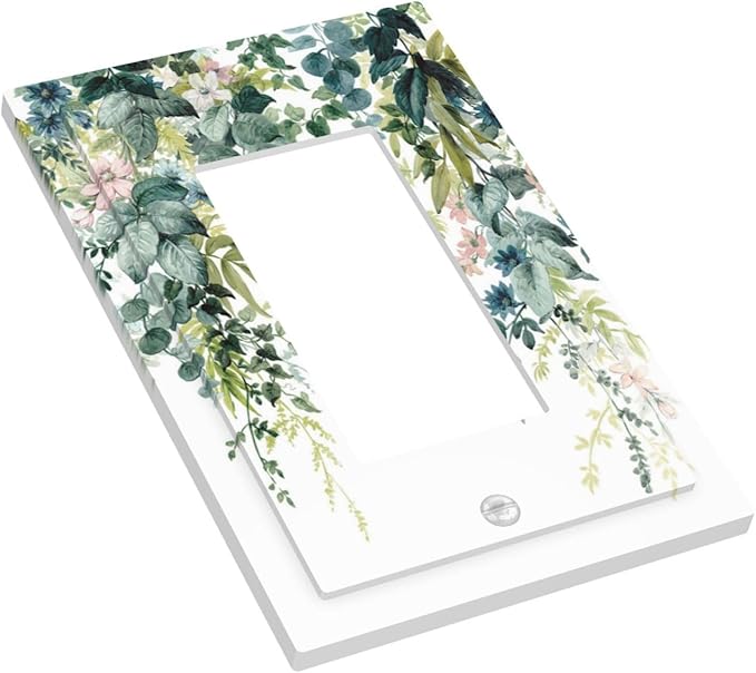 Colorful Plant Flower Sage Eucalyptus Leaves Decorative Outlet Covers 1 Gang Single Rocker Light Switch Cover Plate Wall Plates GFCI Faceplate for Bedroom Living Room Decor