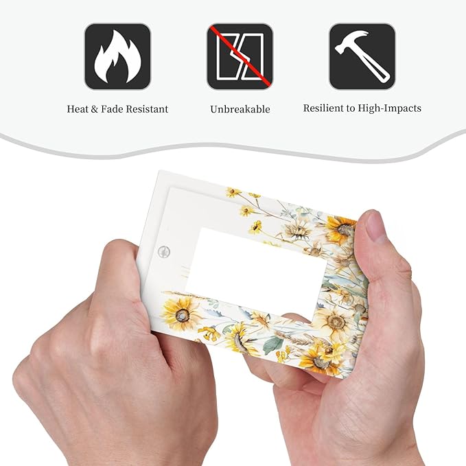 Yellow Floral Sunflowers Wheat Ears Watercolor Wild Flowers Decorative Outlet Covers 1 Gang Single Rocker Light Switch Cover Plate Wall Plates GFCI Faceplate for Bedroom Living Room Decor