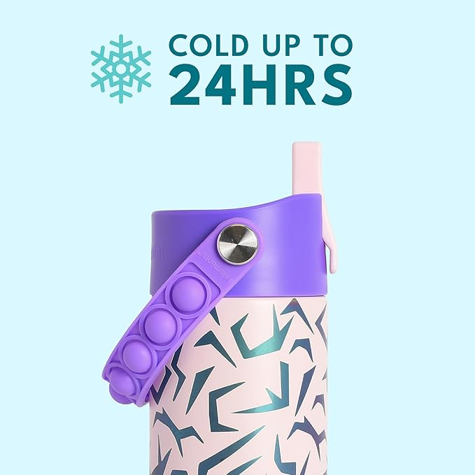 Elemental Insulated Kids Water Bottle, Stainless Steel Water Bottle with Straw Lid & Pop-It Handle, Leak-Proof Water Bottles for School, Boys or Girls, Travelling and Sports, 18oz - Light Patterns